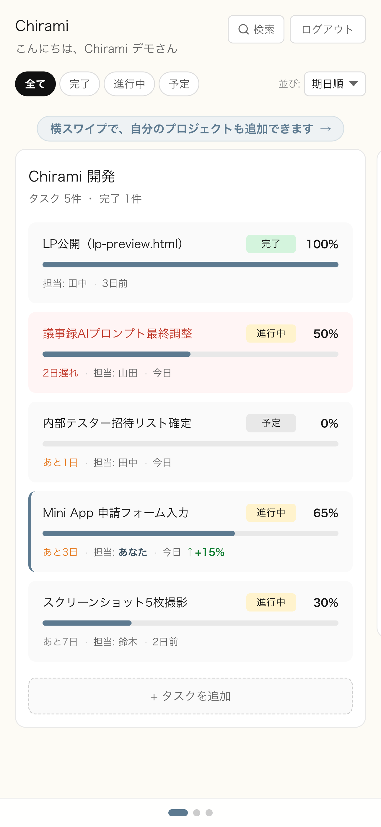 ダッシュボード画面